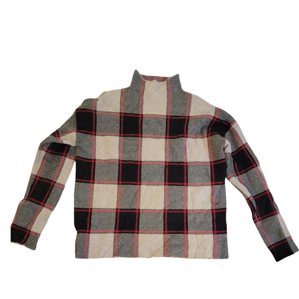 Rachel Zoe Womens Plaid Mock Neck Sweater Beige Black Red Large